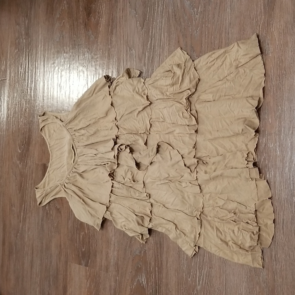 (L) Neutral Tones Bohemian Tiered Ruffle Tank Top Coastal Cowgirl Farmhouse